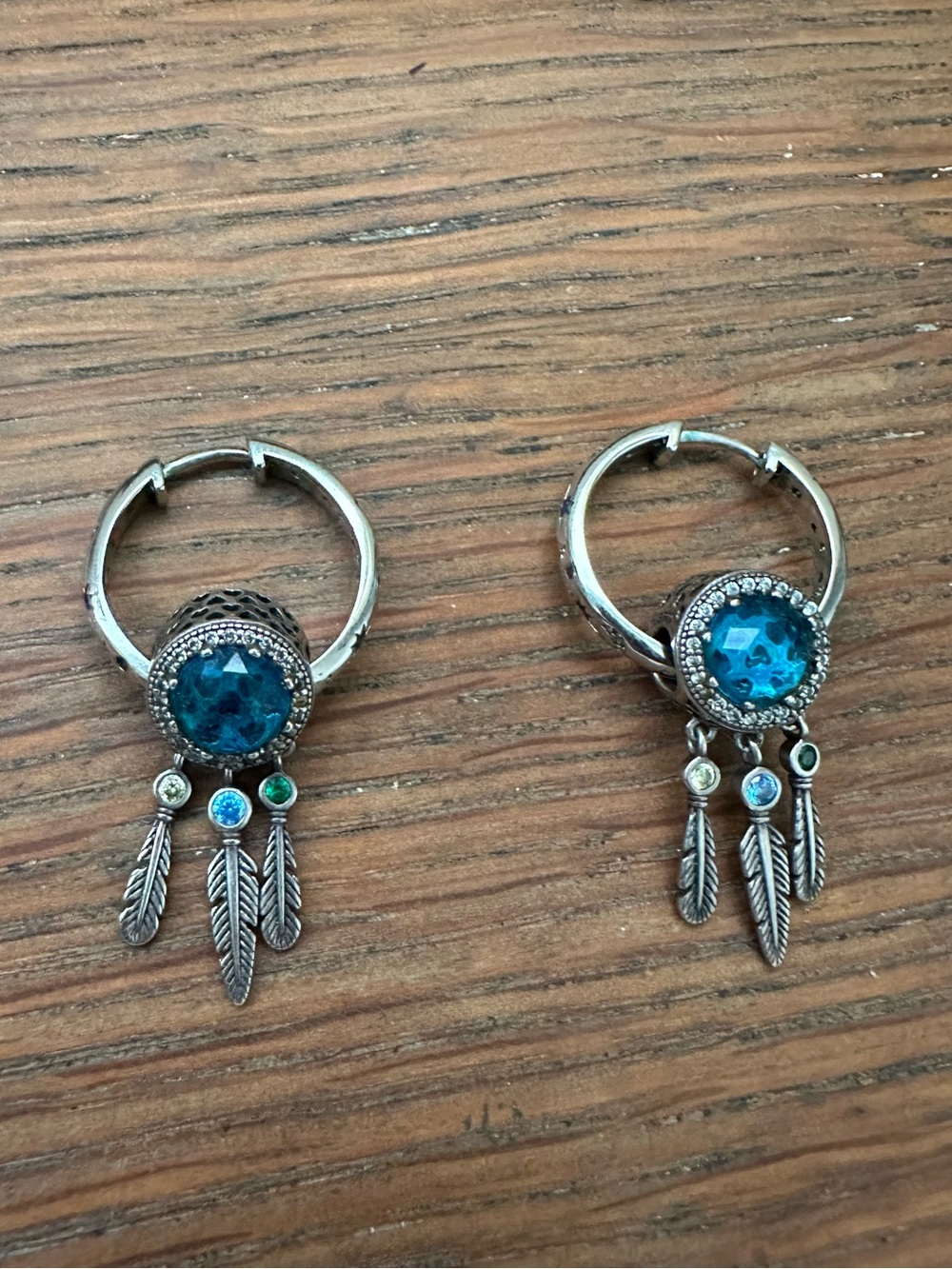 Celestial star and moon pattern dream catcher hoop earrings